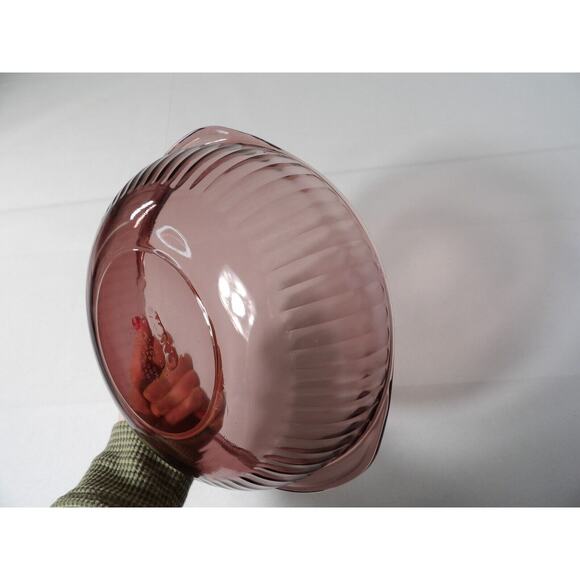 Pyrex 024-S Cranberry Round Casserole 2 Qt 2L Ribbed Glass Vintage No Lid - Picture 9 of 11